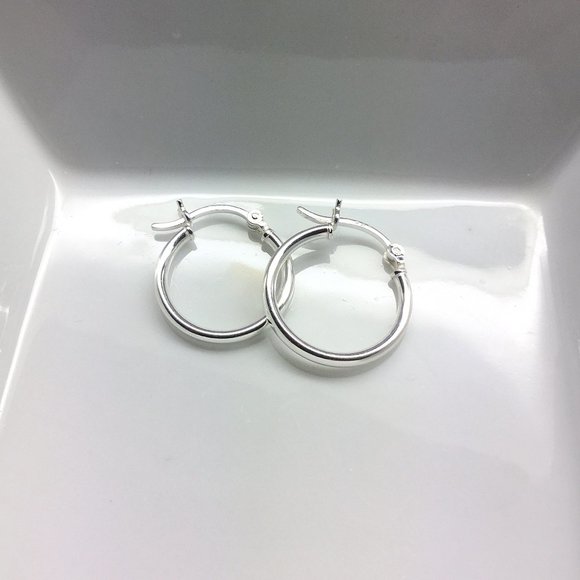 Sterling Silver Hoop Huggies Earrings - Picture 2 of 7